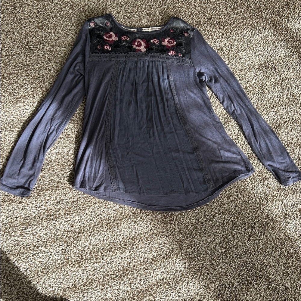 Women's Navy Blue Floral Embroidered Top